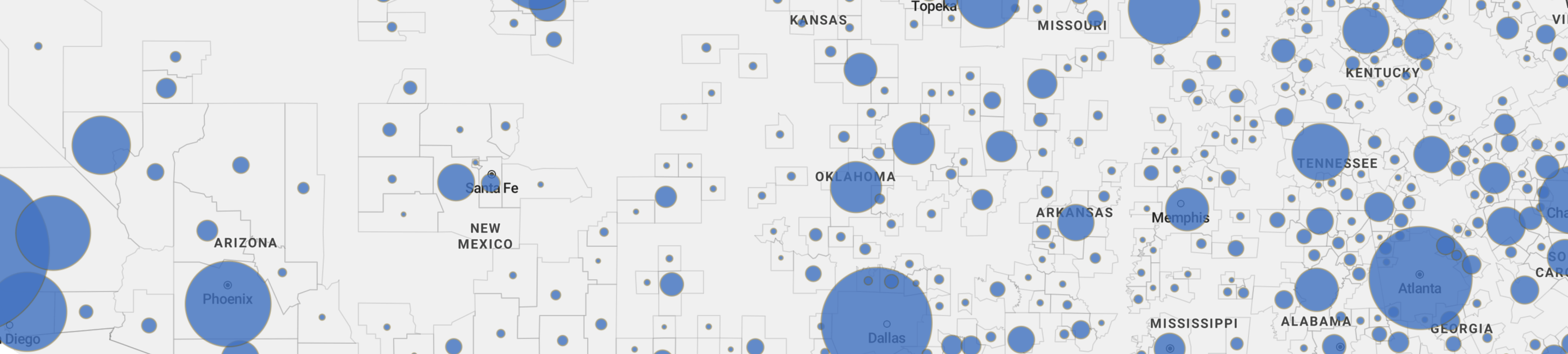 Bubble map of U.S. Business Patterns by state for County Bussines Patterns 2014, All Establishments.