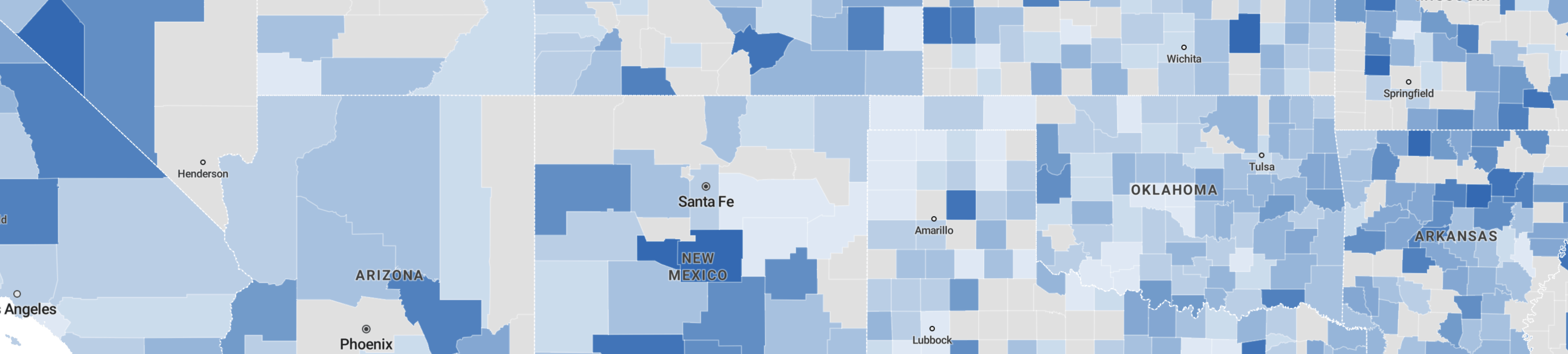 Shaded map of U.S. Crime Data by county for FBI Crime Data 2015, Total Violent and Property Crime.