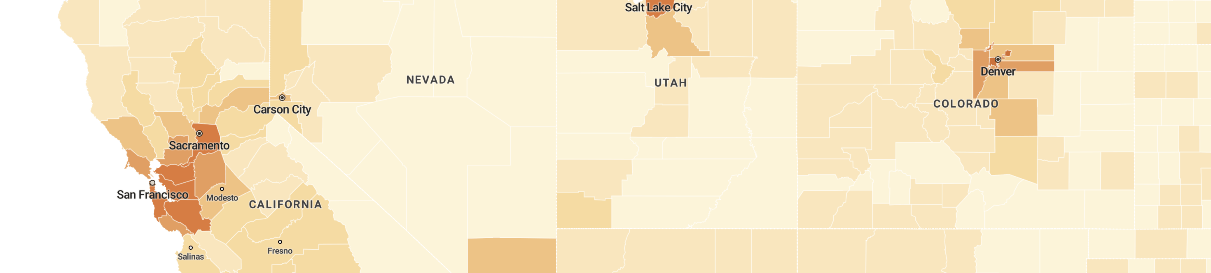 Shaded map of the United States by state for ACS 2017 (5-year Estimates), Population Density (Per Sq.Mile).