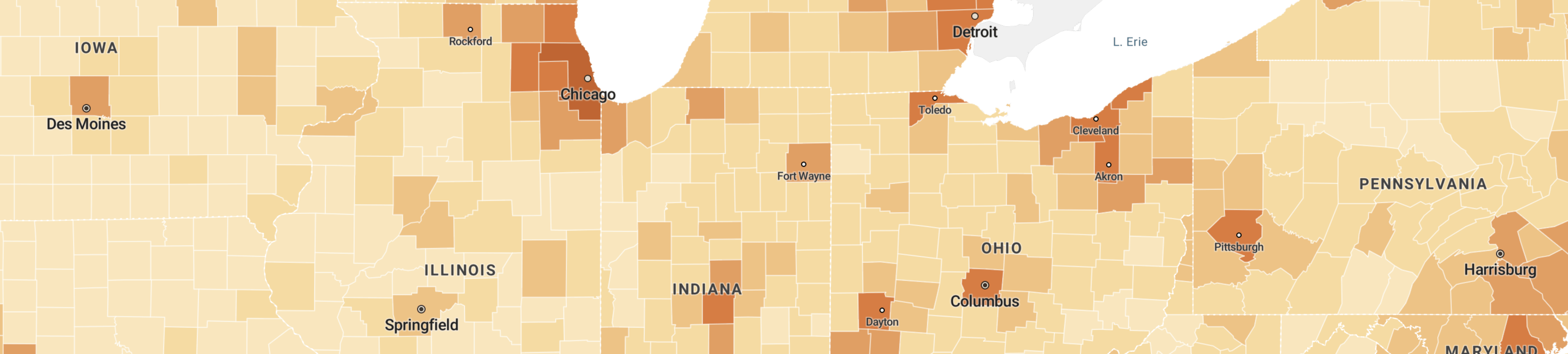Shaded map of U.S. Population Estimates by state for Population Estimates 2017, Population Density (per.sq.Mile).